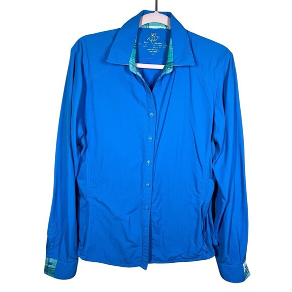 Kuhl Sojourn‎ Button Up Top Teal Shirt Long Sleeve Roll Tab Women's 108846 Sz L - Picture 1 of 12